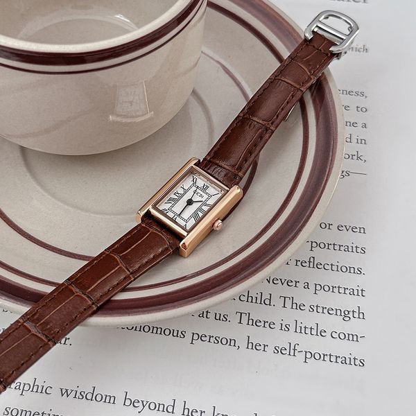 

women's watch aaa fashionable leather watch waterproof chronograph quartz small square watch, Slivery;brown