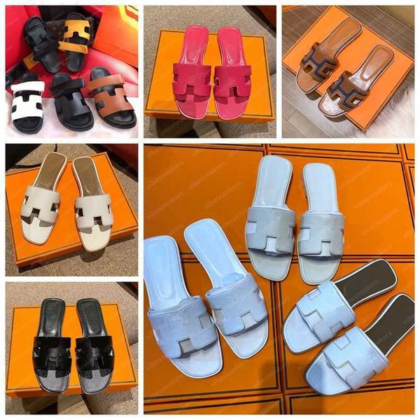 

oran sandal luxury designer leather ladies sandals summer flat shoes fashion beach women slippers h letter drag slides flip flops for women, Black