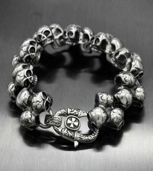 

retro gothic double skull cross bracelet mens personality punk domineering motorcycle rock party jewelry4111144, Black