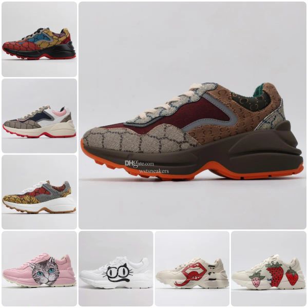 

women designer casual shoes rhyton paris vintage chaussures trainers sneakers platform multicolor mouth leather thick so gg''sneak, Black