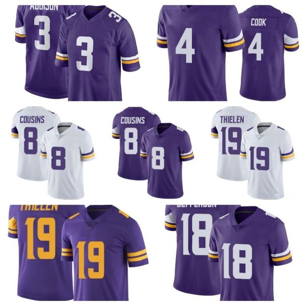 

men 3 addison jersey adam thielen 18 justin jefferson women youth dain cook harrison smith kirk cousins patrick peterson t.j. hockenson foot, Black;red