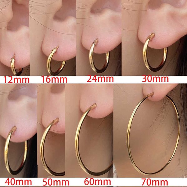 

stud 1pair stainless steel simple classic round circle hoop earrings for women men punk smooth big or small huggie earring pendientes z0517, Golden;silver
