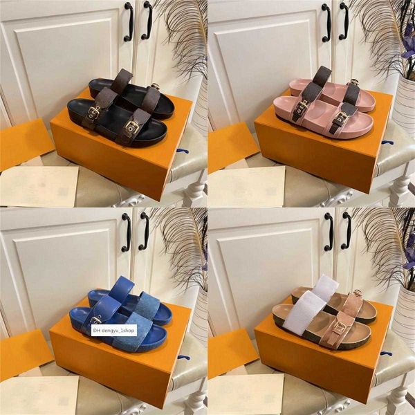 

women shoes designers slippers platform sandals classic old flower flip flops summer buckle flat leather printed slides beach shoes with box, Black