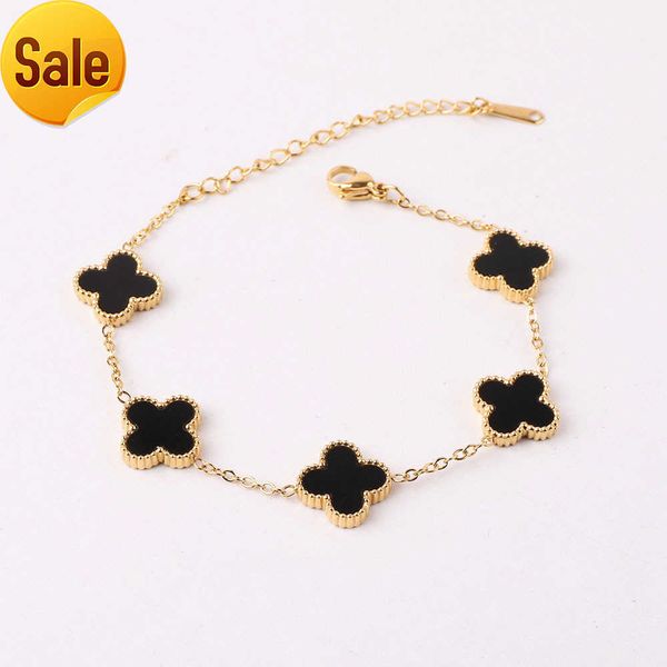

2023 new design no tarnish 18k gold pvd plated stainless steel double side colorful four leaf clover flower bracelet women m011, Silver