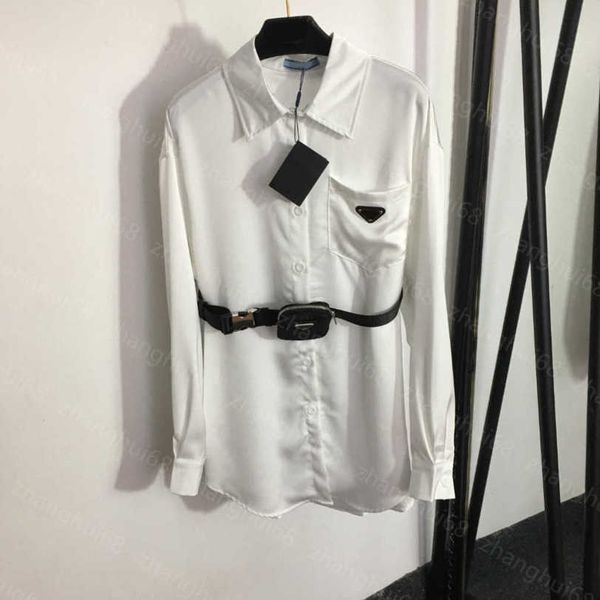 

23ss womens designer clothing high neck blouse women shirt lapel safety buckle fanny pack decorative belt long sleeve shirt women clothes a1, White