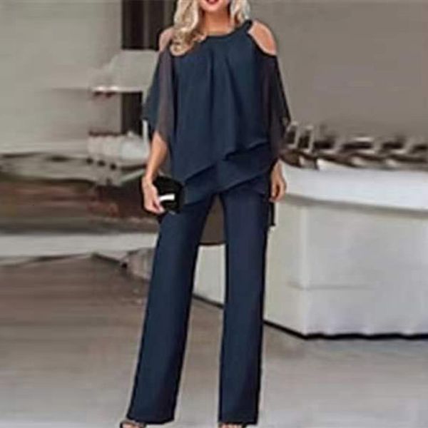 

women's two piece pants women straight long pants outfits casual off shoulder ruffled irregular party suit spring office commuting two, White
