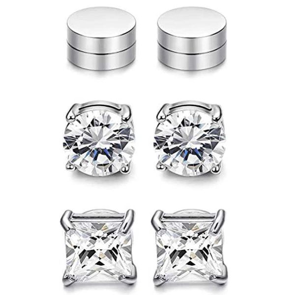 

stud 68mm inlay zircon punk magnet ears clip non puncture painless women's earrings men gothic black silvery earwear ear jewellery z051, Golden;silver