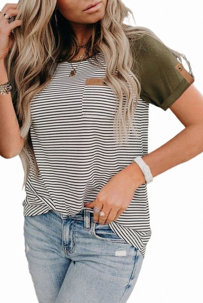 

green raglan sleeve striped print t shirt 2023 new g4a1#, White