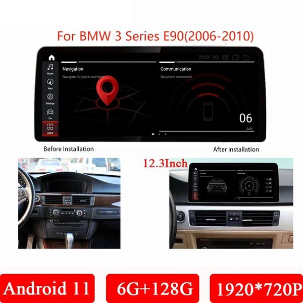 

12.3 inch android 11 car-radio multimedia player 6g+128g gps navigation, 4g, carplay for bmw e90/e91 (2006-2010)ccc/cic