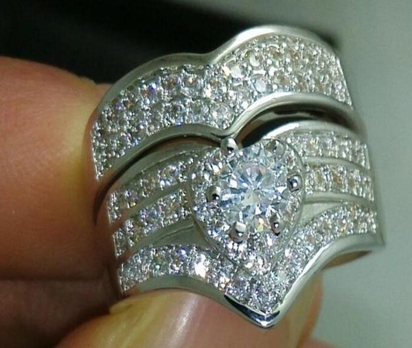 

whole size 678910 ring luxurious jewelry 10kt white gold filled white z wedding rings set gift8738726, Golden;silver