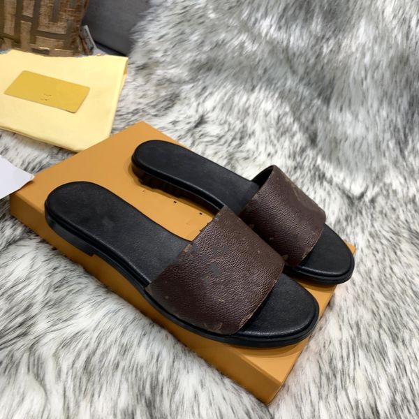 

luxury brands beach slipper classic flat heel summer designer fashion flops leather lady slides women shoes l bath ladies 0518, Black