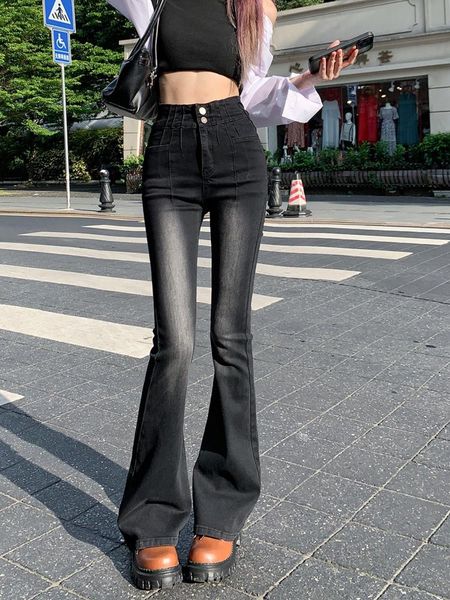 

jeans high waisted y2k flare jeans women aesthetic retro 2000s elastic denim pants streetwear wide leg long trousers slim jean femme, Blue