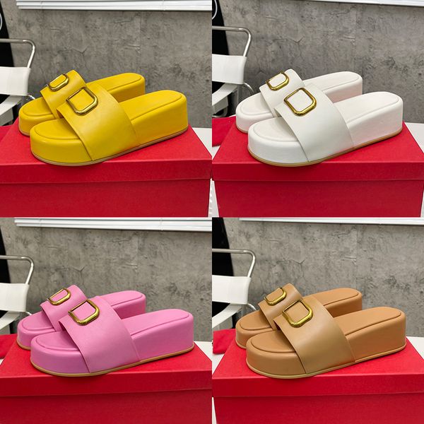 

slippers vlogo signature calfskin platform slide sandals brown white black pink designer slipper flats beach slides womens shoes luxurys sum