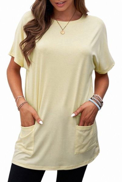 

apricot casual oversize t-shirt with pockets h5sw#, White
