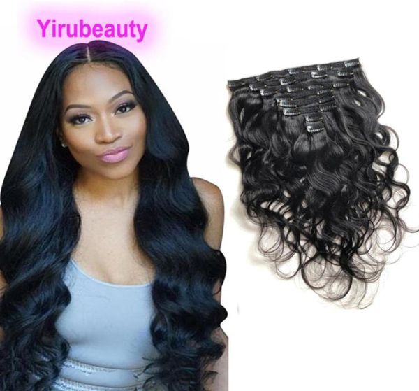 

brazilian virgin hair 120g yirubeauty clip in body wave 100 human hair clipin wavy 8pieces120g natural color 824inch1333507, Black;brown