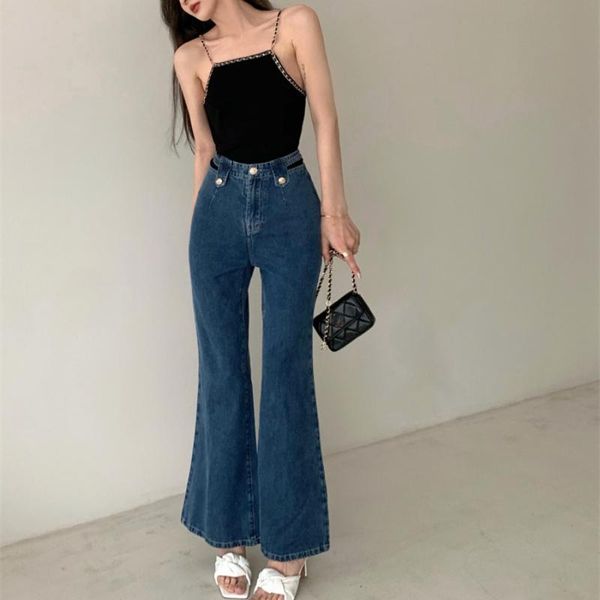 

jeans boyfriend cotton high waist flare jeans women spring autumn new fashion casual ladies denim pants femme dropshipping, Blue