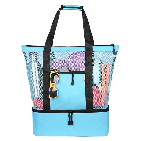 

beach bag mesh pool tote max large net multiple bag for woman and man flod sandproof tote with zipper and extra pocket portable picnic ice p
