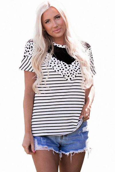 

white chevron colorblock lace leopard striped print short sleeve f9rz#
