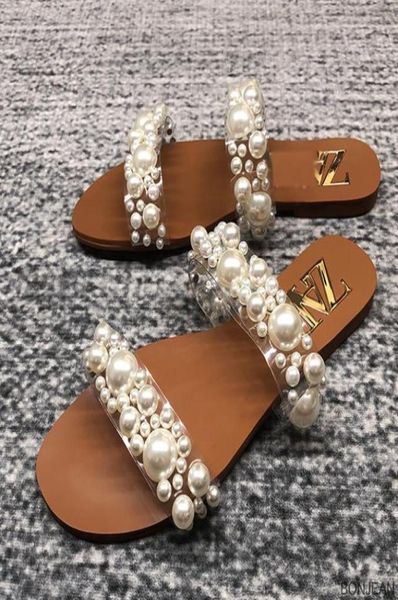 

pearl shoes women summer slippers women pearl decoration slides women flat slippers elegant party slides1372064, Black
