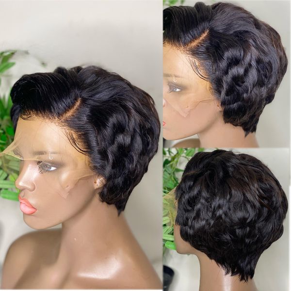 

13x4 HD Lace Front Wig Short Bob Wigs Wavy Curly Human Hair Wigs For Women Pre Pluck With Baby Hair Black /Brown Highlight Glueless Wig, Customize