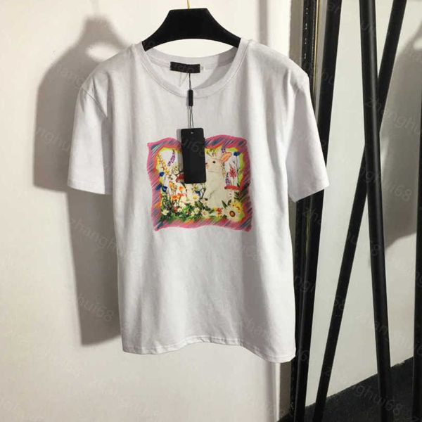 

23ss tee womens t-shirt womens designer clothing round neck pure cotton bunny print logo print short sleeve t-shirt womens clothes a1, White