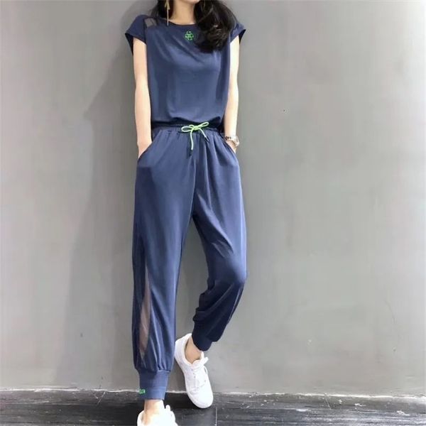 

women's two piece pants fashion women letter print pants tracksuits set casual two pieces suit flare lace cutout patchwork pants outwea, White