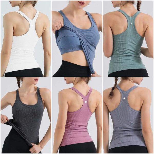 

lu-mk004 women's yoga outfits sleeveless shirts solid color sports vest running excerise fitness girls jogging trainer sportswear close