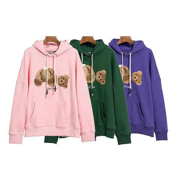 

angel trendy palm cuthead bear plush hooded sweater loose hoodie coat, Black