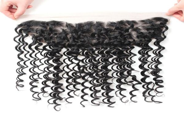 

10a remy human hair closure deep wave lace frontal 13x4 ear to ear lace frontal brazilian hair peruvian malaysian indian hair weav4210381, Black;brown