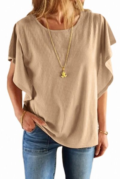 

apricot ruffled ribbed knit loose 2023 new 57ox#, White