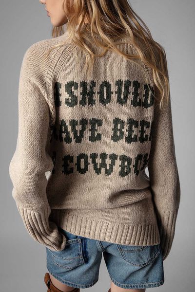 

23ss zadig voltaire women designer sweater fashion new front short back long v neck handmade hanging letter woolen sweater knitwear, White;black