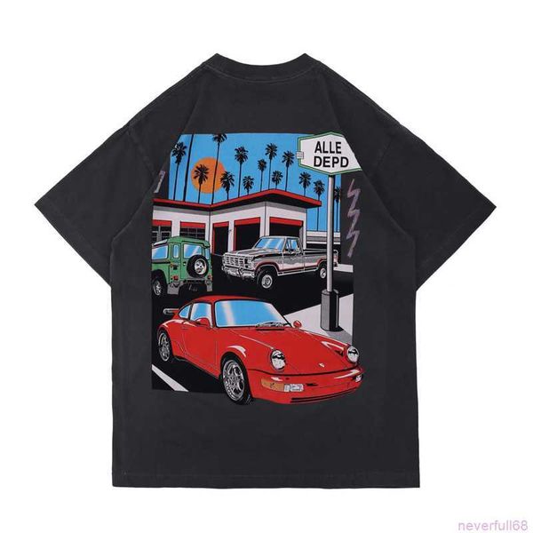 

21ss spring summer american drive thru car t shirt distressed vintage tee skateboard men women high street casual tshirt, White;black
