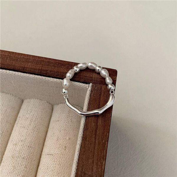 

sterling silver irregular liquid streamline pearl ring korean blogger style trendy ring, Slivery;golden