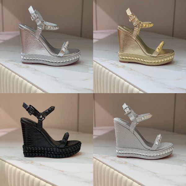 

summer lady women sandals black spikes rivets genuine leather platform wedge strap strappy high heels sandalias de las mujeres zapatos mujer