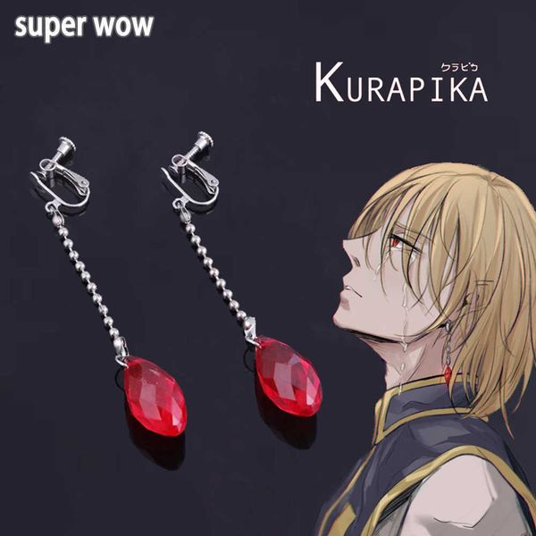 

stud red water drop chains stud kurapika kurta cosplay earrings anime hunter x hunter clip earrings for women men jewelry gift z0517, Golden;silver