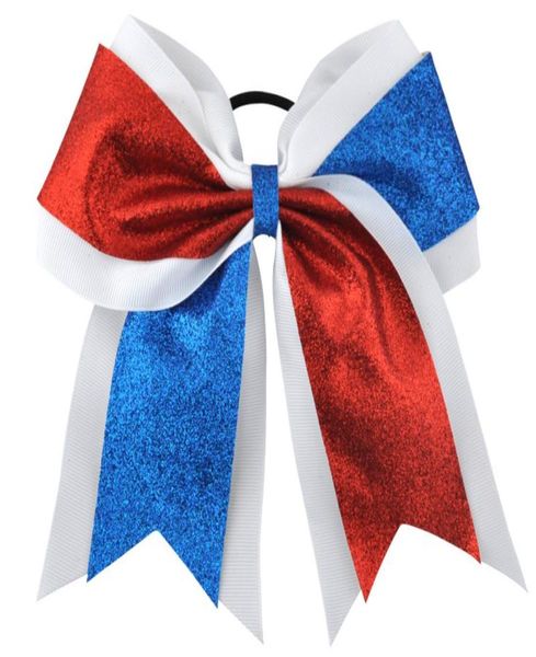 

girl ponytail holder glitter hair rope rubber band patchwork bows cheer ribbon elastic grosgrain cheerleading tie8570831, Slivery;white