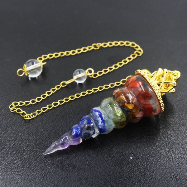 

chakra chain reiki dowsing pendants pendulum epoxy resin with crystal jewelry natural stone healing hypnosis charms wicca witch accessories, Silver