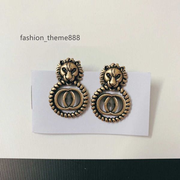 

2022 fashion lion head stud chic colored pendant earrings charm designer tiger head letter crystal studs women eardrop luxury jewelry, Golden;silver
