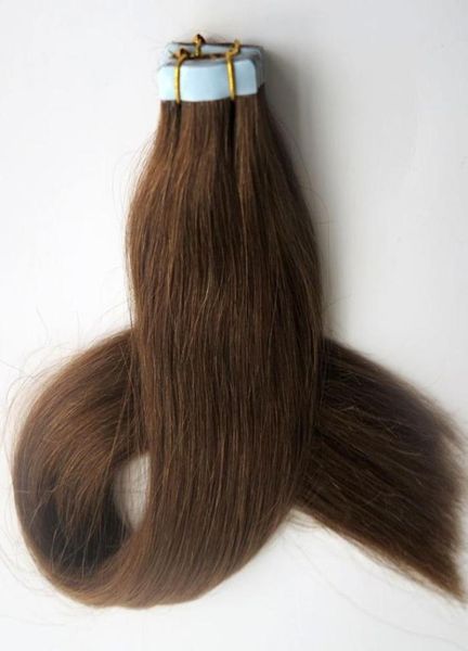 

100g 40pcs glue tape hair extensions brazilian indian remy human hair 18 20 22 24inch 6medium brown skin weft hair8782431, Black