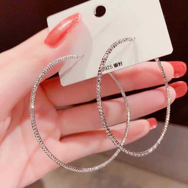 

stud new fashion trend 925 silver needle exaggerated exquisite simple large hoop earrings women's jewelry party gift wholesale z0517, Golden;silver