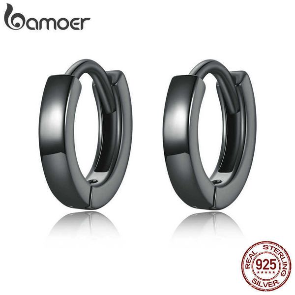 

stud bamoer new 925 sterling silver black gold ear buckles simplicity hoop earrings korean for women men diy fashion jewelry sce1230 z0517, Golden;silver