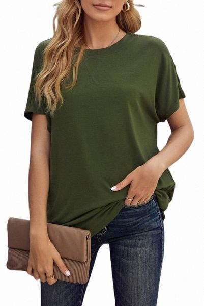 

green round neck short sleeve solid color tee b1qn#, White