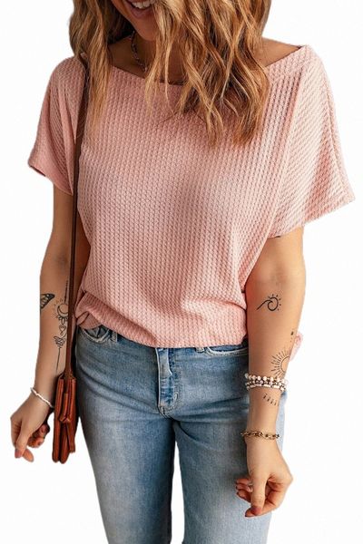 

pink wide high straight neck waffle knit h59r#, White