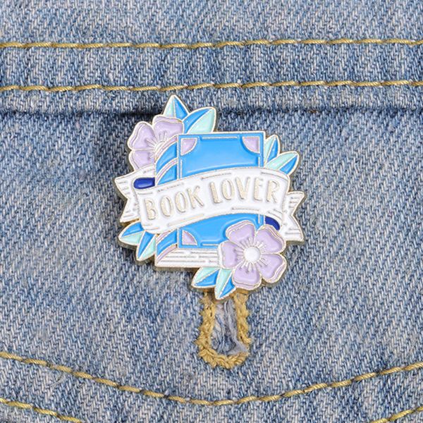 

bookworm enamel pins custom floral book lover brooches lapel badges i love reading jewelry gift for kids friends, Blue
