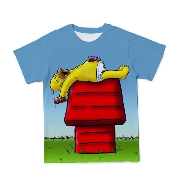 

summer daily youth pullover new short sleeve 3d digital simpsons series printed t-shirt for men, White;black