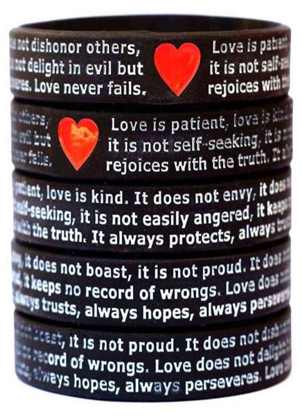 

300pcs love is patient kind i corinthians wrtbands silicone bracelets9923446, Black