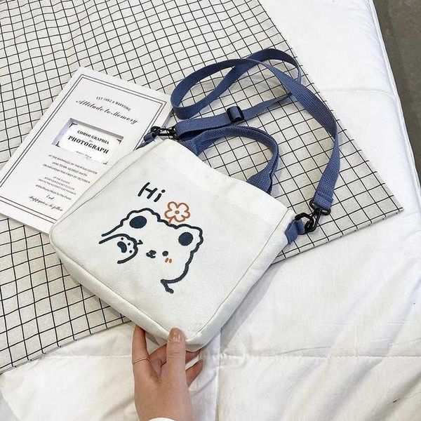 

korean cute bear canvas bag female shoulder bag kid tote bag fashion girl diagonal package high capacity handbag for students1, Black