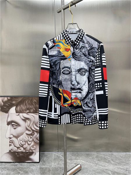 

fashion designer slim shirt for men 3d medusas black gold floral print men's dress long sleeve business casual -3xl u4, White;black