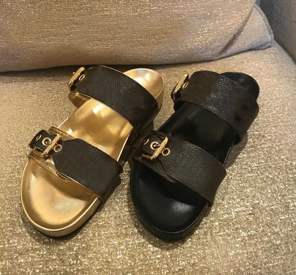 

classic slippers summer luxury woman beach cartoon big head leather flat belt buckle sandals l bath men slides designer women shoes large si, Black
