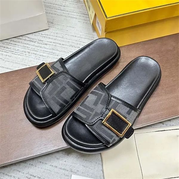 

summer classic sandal slippers women men slides soft cushion fashion sandals striped metal luxury flip flops open toe sliders slip on indoor, Black